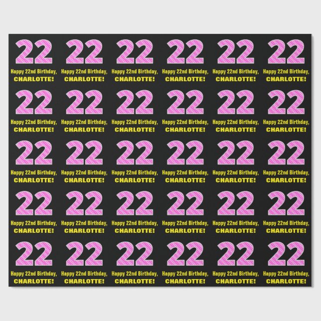 Papier Cadeau 22e anniversaire : Pink Stripes and Hearts "22" +  (Plat)