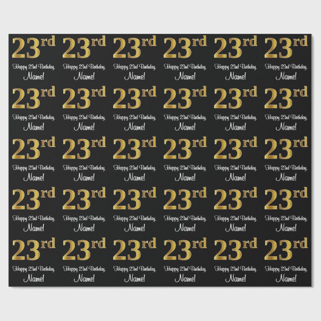 Papier Cadeau 23e anniversaire : Elégant luxe Faux Gold Look # (Plat)