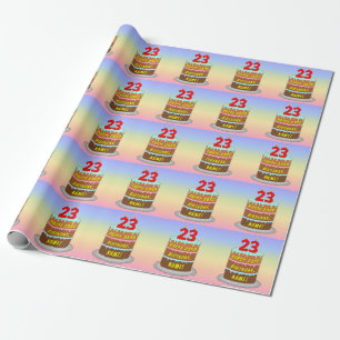 Papier Cadeau 23e anniversaire : Gâteau et bougies amusants + No