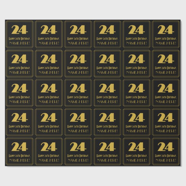 Papier Cadeau 24e anniversaire - Art Déco Inspiré Look "24" & No (Plat)