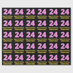 Papier Cadeau 24e anniversaire : Pink Stripes and Hearts "24" + 