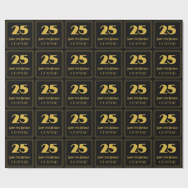 Papier Cadeau 25e anniversaire - Art Déco Inspiré Look "25" & No (Plat)