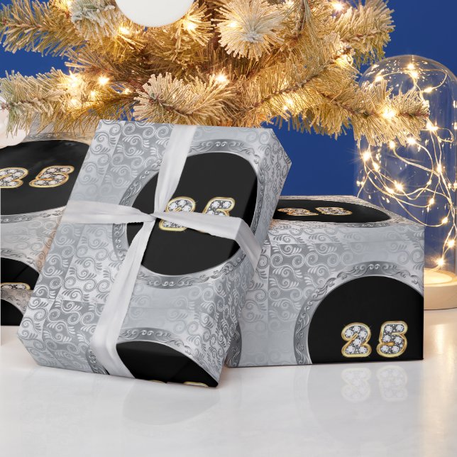 Papier Cadeau 25e anniversaire de luxe Happy Silver (Vacances)