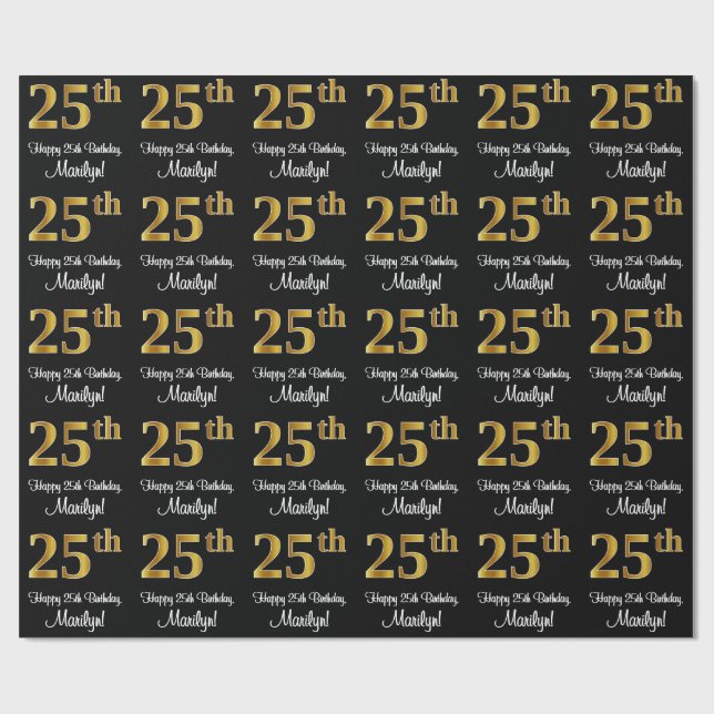 Papier Cadeau 25e anniversaire : Elégant luxe Faux Gold Look # (Plat)