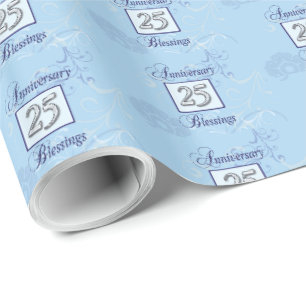 Papier Cadeau 25e anniversaire en bleu et argent