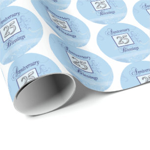 Papier Cadeau 25e anniversaire en bleu et argent