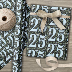 Papier Cadeau 25e anniversaire Filigree Floral Typographie