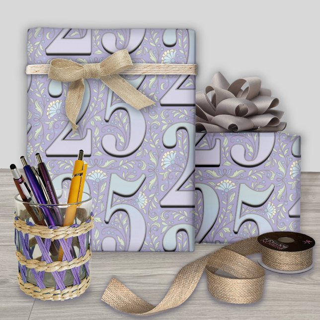 Papier Cadeau 25e anniversaire Filigree Floral Typographie (Créateur téléchargé)