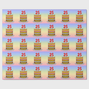 Papier Cadeau 25e anniversaire : Fun Cake and Candles + Nom pers