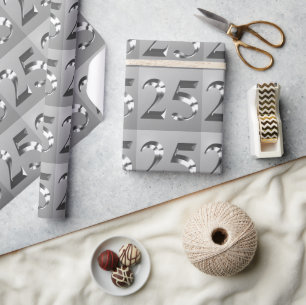 Papier Cadeau 25e anniversaire Mariage d'argent métallique