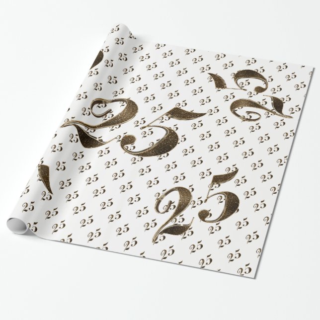 Papier Cadeau 25e anniversaire Mariage d'argent Typographie élég (Déroulé)