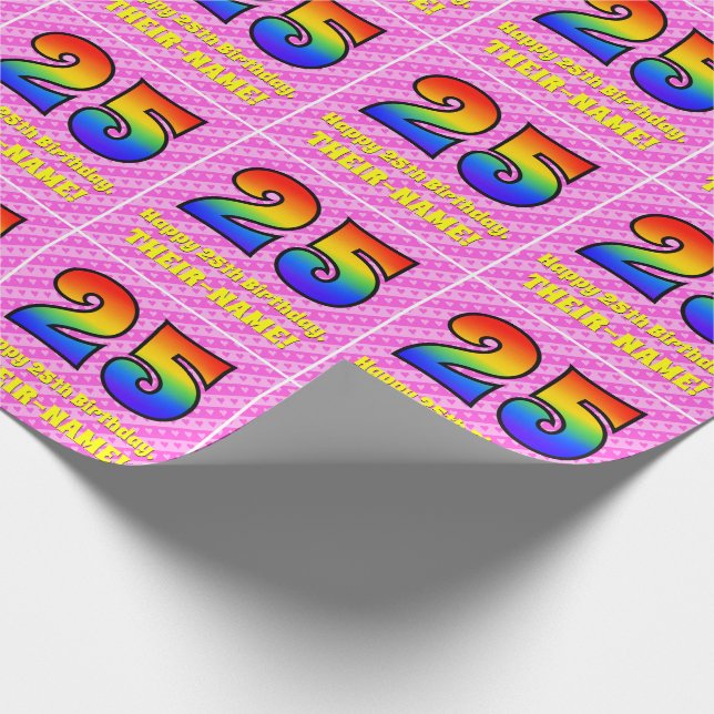 Papier Cadeau 25e anniversaire : Pink Stripes & Hearts, Arc-en-c (Coin)