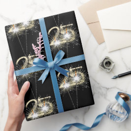 Papier Cadeau 25e anniversaire Sparklers sur l'écharpe noire