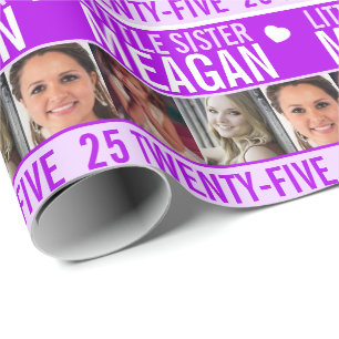 Papier Cadeau 25e anniversaire trois photos soeur violette
