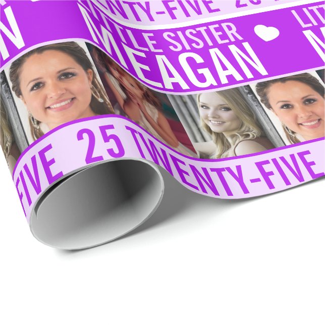 Papier Cadeau 25e anniversaire trois photos soeur violette (Coin rond)