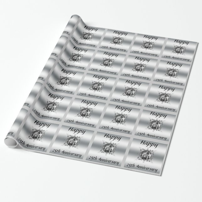 Papier Cadeau 25ème photo personnalisée par anniversaire heureux (Déroulé)