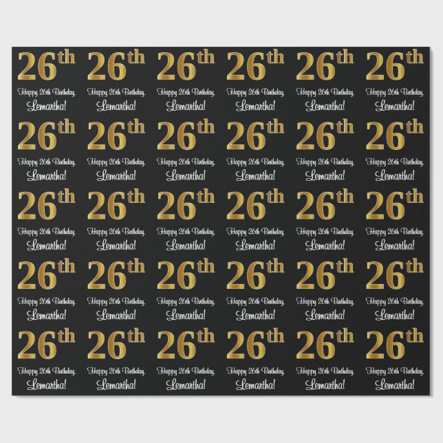 Papier Cadeau 26e anniversaire : Elégant luxe Faux Gold Look # (Plat)