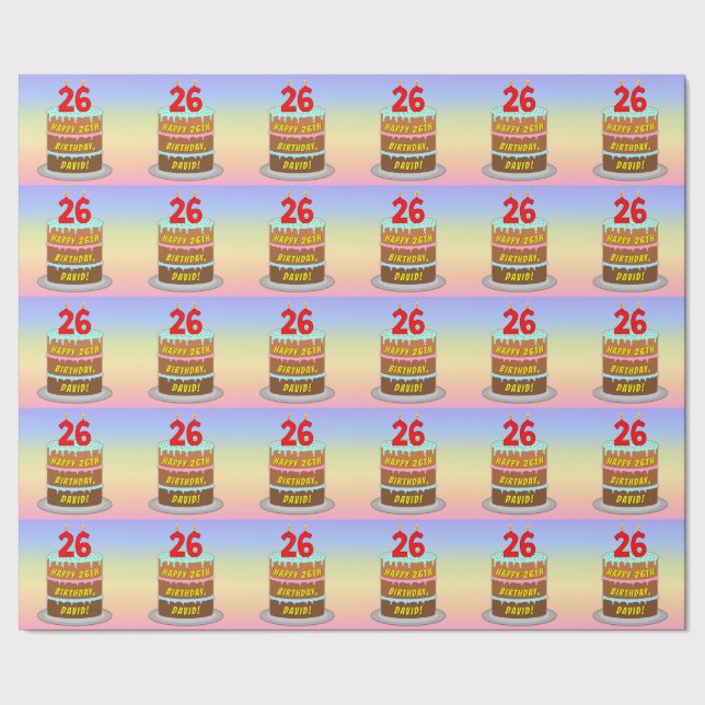Papier Cadeau 26e anniversaire : Gâteau et bougies amusants + No (Couture)