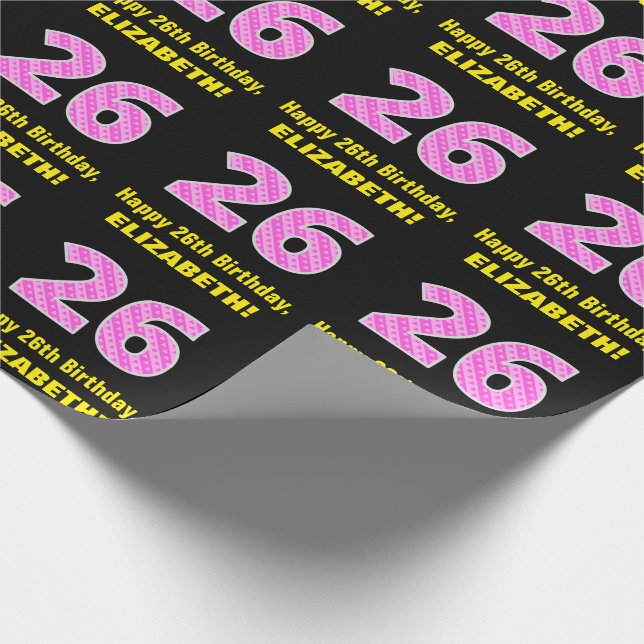 Papier Cadeau 26e anniversaire : Pink Stripes and Hearts "26" +  (Coin)