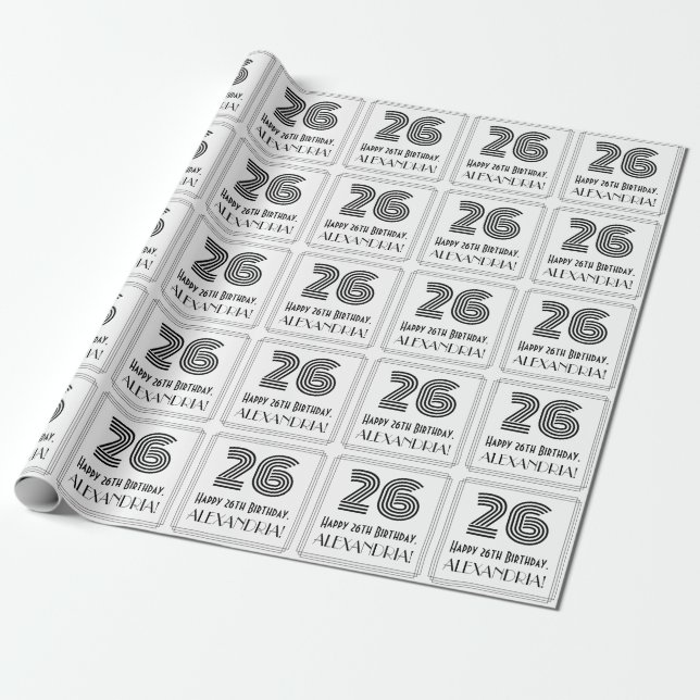 Papier Cadeau 26ème anniversaire : Art Déco Style inspiré "26" + (Déroulé)