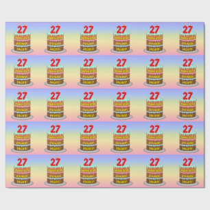 Papier Cadeau 27e anniversaire : Gâteau et bougies amusants + No