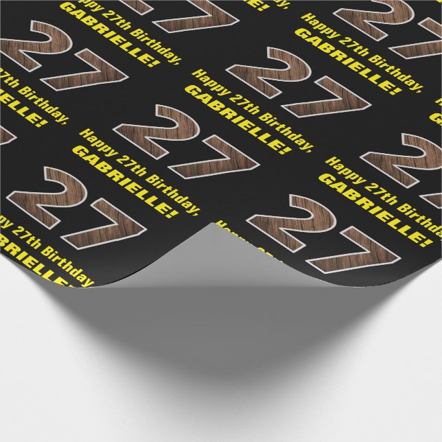 Papier Cadeau 27e anniversaire : Nom et Faux Motif de grains de  (Coin)