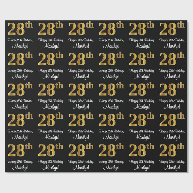 Papier Cadeau 28e anniversaire : Elégant luxe Faux Gold Look # (Plat)