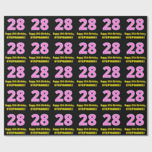 Papier Cadeau 28e anniversaire : Pink Stripes and Hearts "28" + 