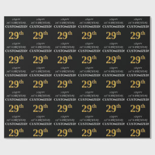 Papier Cadeau 29e anniversaire : Elégant, Noir, Faux Gold Look