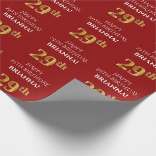 Papier Cadeau 29e anniversaire : Elégant, Rouge, Faux Gold Look