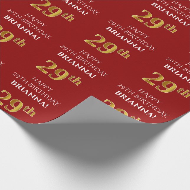 Papier Cadeau 29e anniversaire : Elégant, Rouge, Faux Gold Look (Coin)