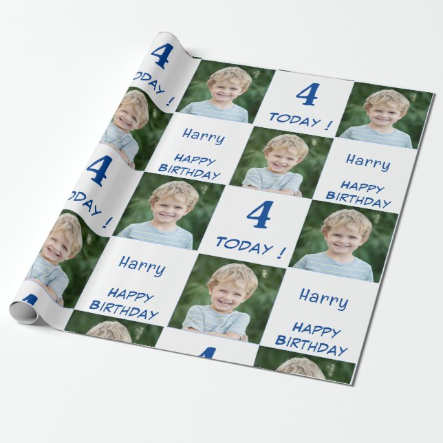 Papier Cadeau 2 Photo personnalisée Joyeux garçon d'anniversaire (Déroulé)