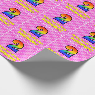 Papier Cadeau 2e anniversaire : Pink Stripes & Hearts, Rainbow #