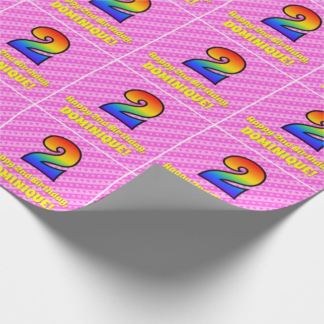 Papier Cadeau 2e anniversaire : Pink Stripes & Hearts, Rainbow # (Coin)