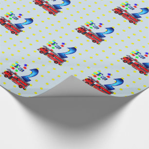 Papier Cadeau 2ème Camion de pompiers de rouge d'anniversaire