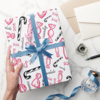Papier Cadeau 30 pouces x 60 pieds Candy rose et noir brillant