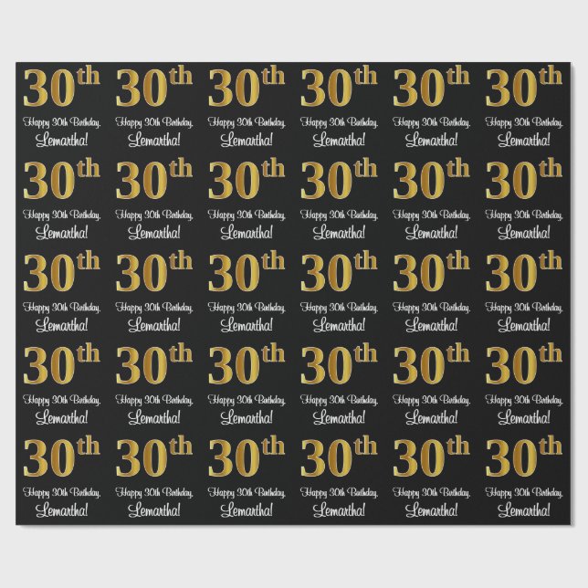 Papier Cadeau 30e anniversaire : Elégant luxe Faux Gold Look # (Plat)
