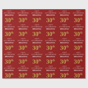 Papier Cadeau 30e anniversaire : Élégant, rouge, parure d'or de