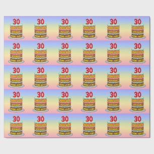 Papier Cadeau 30e anniversaire : Fun Cake and Candles + Nom pers