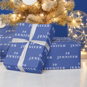 Papier Cadeau 30e anniversaire Nom de fête Bleu Motif moderne