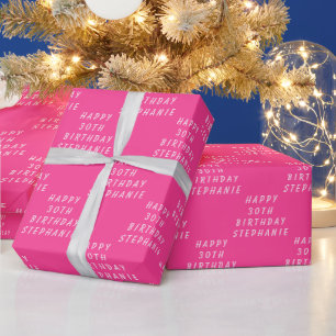 Papier Cadeau 30e anniversaire Nom de fête Hot rose Motif modern