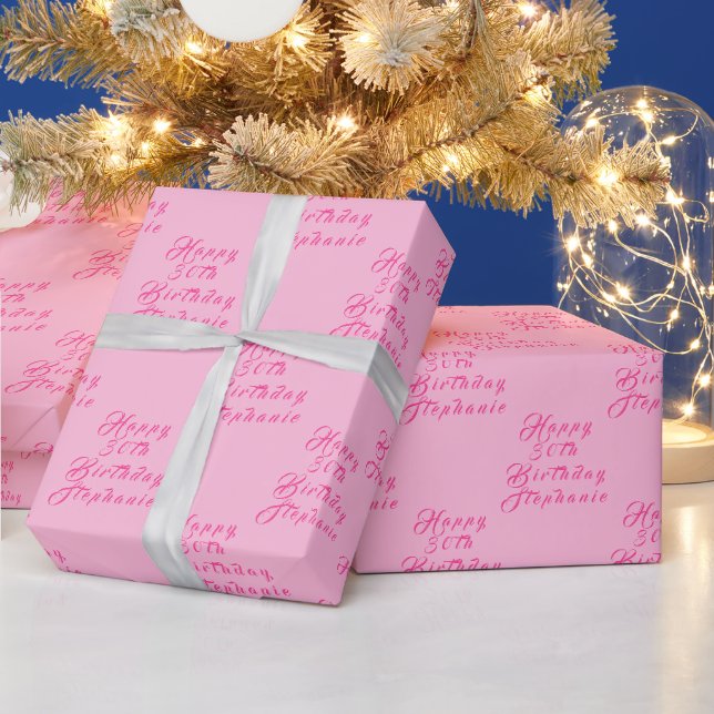 Papier Cadeau 30e anniversaire Nom de fête Motif moderne rose (Vacances)