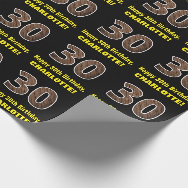Papier Cadeau 30e anniversaire : Nom et Faux Motif de grains de  (Coin)