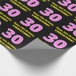 Papier Cadeau 30e anniversaire : Pink Stripes and Hearts "30" + 