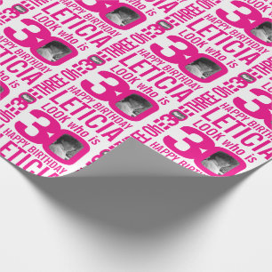 Papier Cadeau 30e anniversaire rose look 30 personnalisées photo