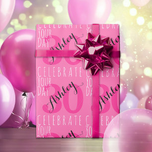 Papier Cadeau 30e anniversaire Typographie rose moderne