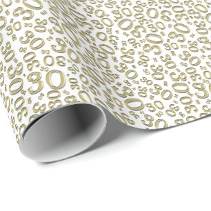 Papier Cadeau 30ème Or d'anniversaire et motif blanc de nombre