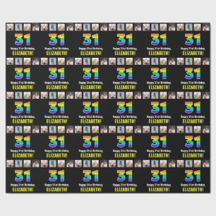Papier Cadeau 31e Anniversaire : Arc-en-ciel “31“; Photos & Nom 