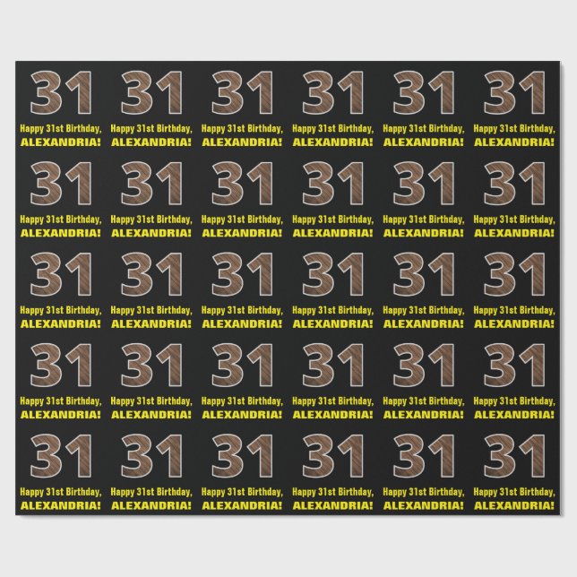 Papier Cadeau 31e anniversaire : Nom et Faux Motif de grains de  (Plat)