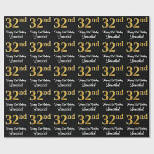 Papier Cadeau 32e anniversaire : Elégant luxe Faux Gold Look #